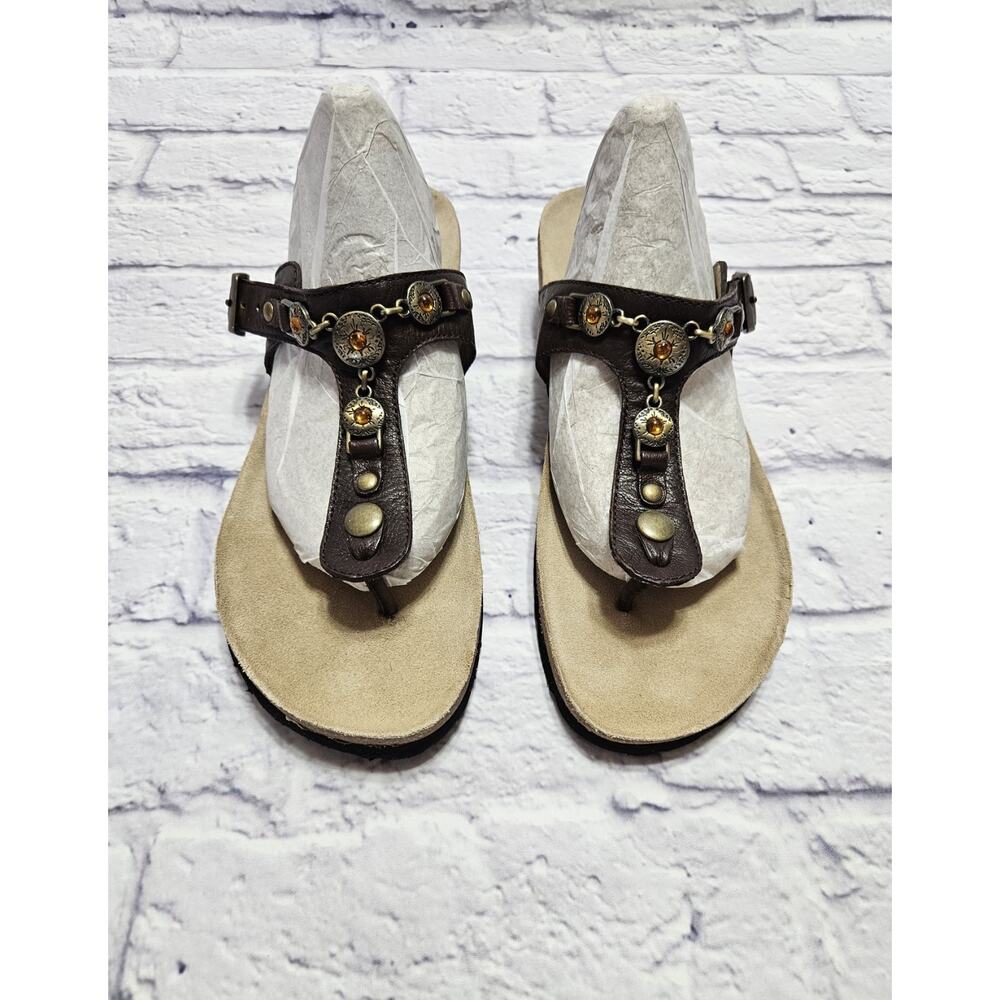 G.H. Bass Apache Brown Leather Thong Sandals Women’s Size 9M Comfort Beaded Boho - Picture 2 of 9